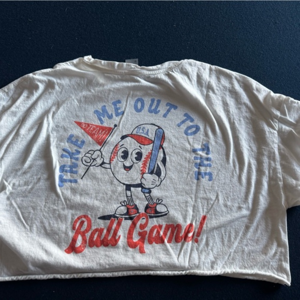 “Take me out to the ballgame”White  cropped T w/ Red &Blue from ALTER’D STATE⚾️